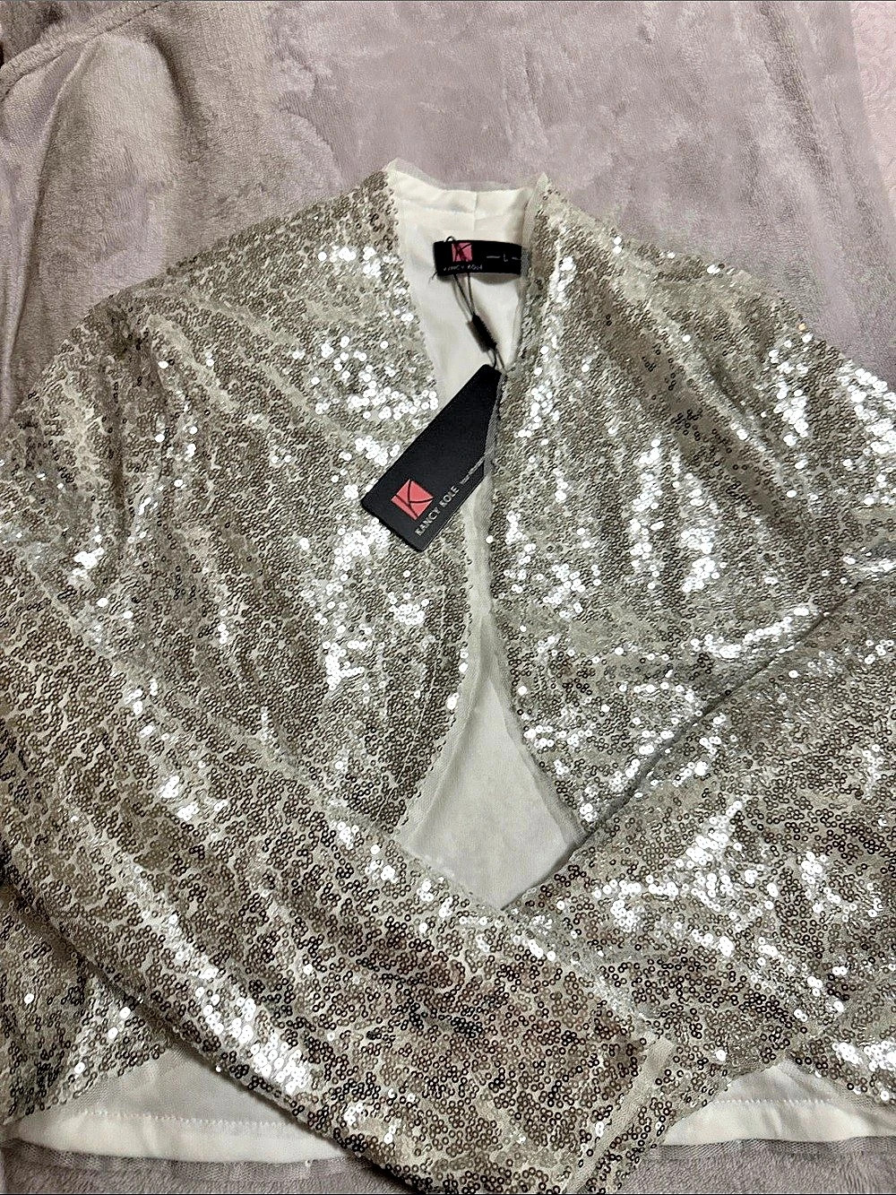 Kancy Kole Women's Sequin Open Front Jacket Silver